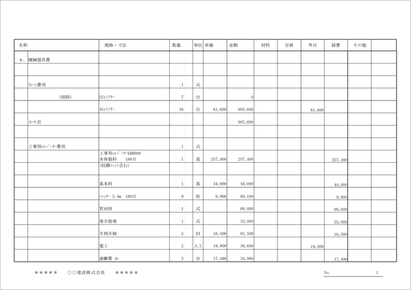 実行予算書作成システム「実行予算 Light」 実行予算書(明細(xì))印刷帳票